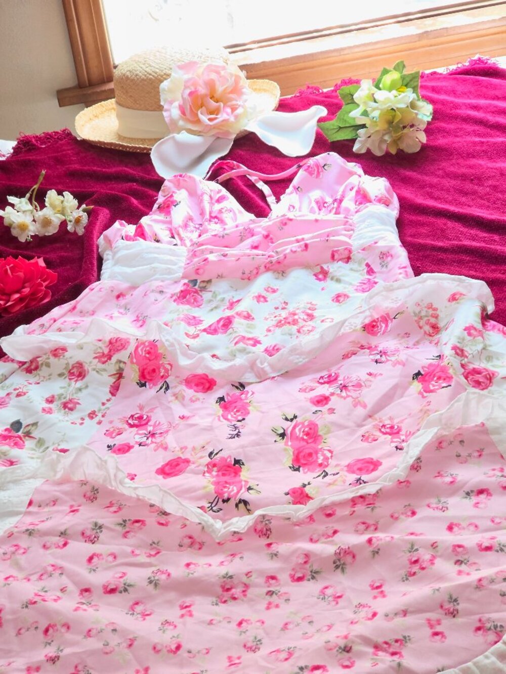 GORGEOUS.SILKY COTTON CANDY FLORAL RUFFLE MAXI SIZE M